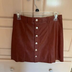 Rustic Brown Faux Leather Button Skirt